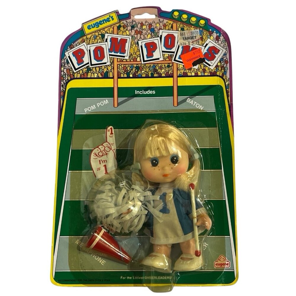 Vintage Eugene‎ Pom Poms Cheerleading Doll Blue White Pom Pom Megaphone NOS